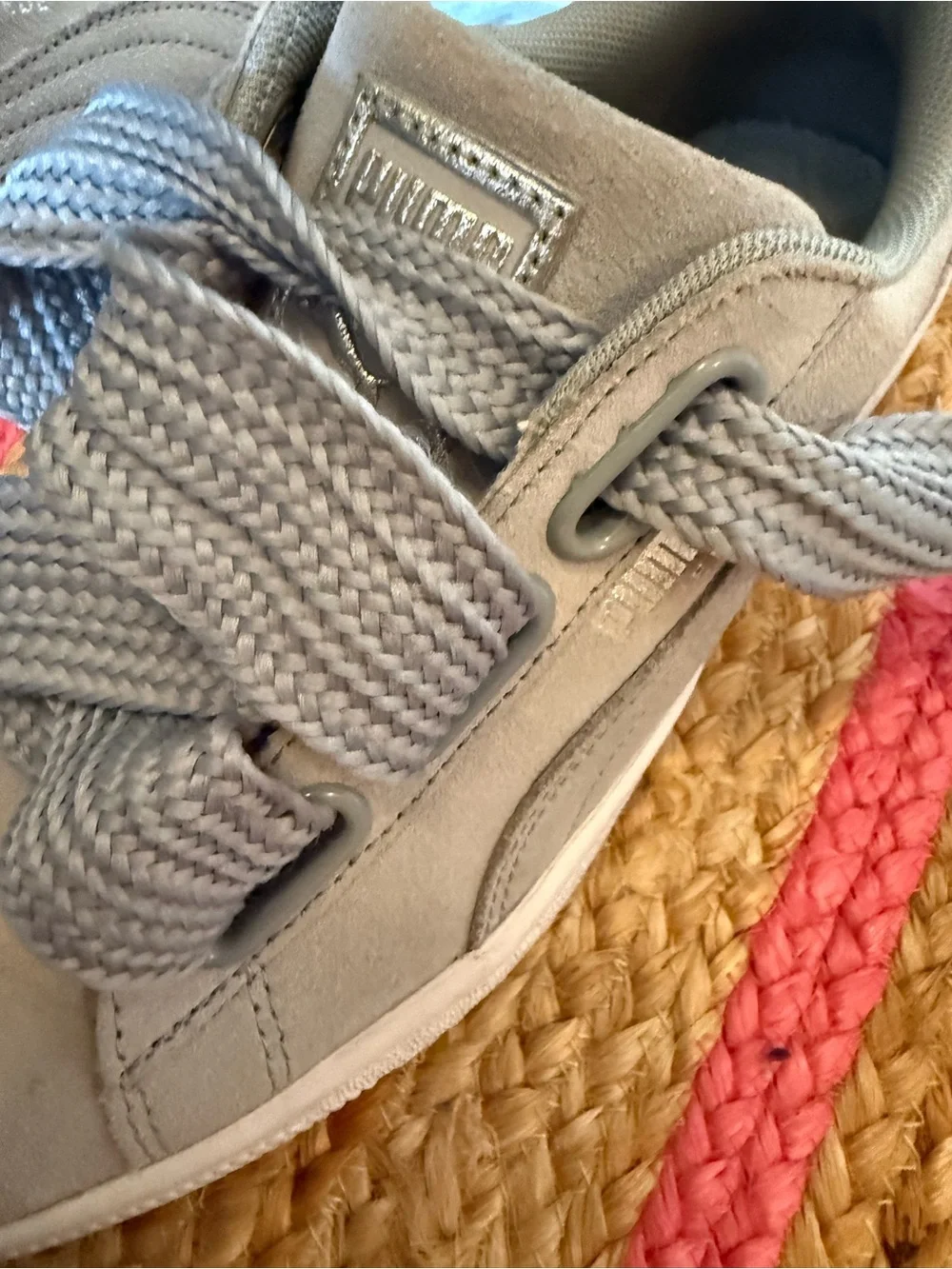 Puma Gray Suede Basket Heart Sneakers
